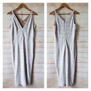 Dress The Population White Sequin V-Neck Stretchy Wedding Party Prom Dress